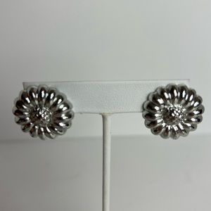 Vintage Anne Klein Earrings Silver-tone Pierced Sunflower Signed Flower